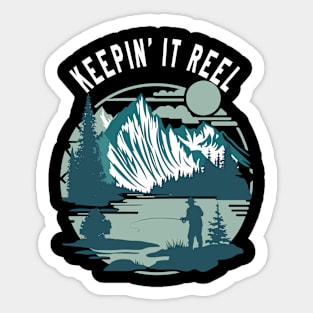 Keepin It Reel Retro Fishing Design Sticker